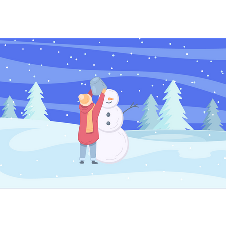 Fille construire un bonhomme de neige  Illustration