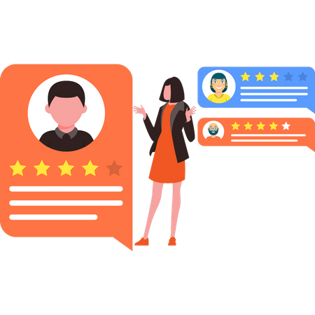 Fille consultant les notes du profil utilisateur  Illustration