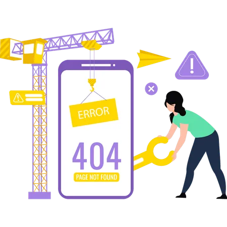 Fille corrigeant l'erreur 404  Illustration