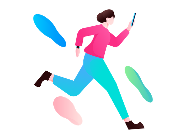 Fille qui court avec un mobile  Illustration