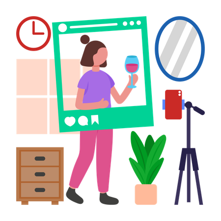 Fille faisant une publication sur les réseaux sociaux  Illustration