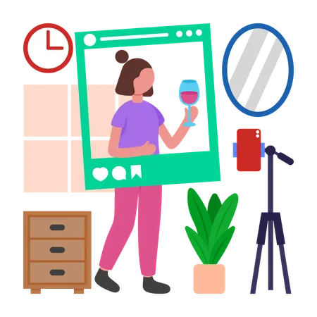 Fille faisant une publication sur les réseaux sociaux  Illustration