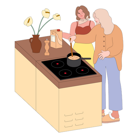 Fille cuisinant dans la cuisine  Illustration