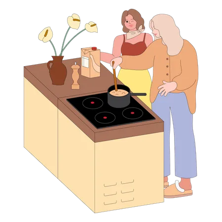 Fille cuisinant dans la cuisine  Illustration