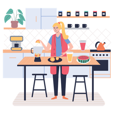 Fille cuisinant dans la cuisine  Illustration