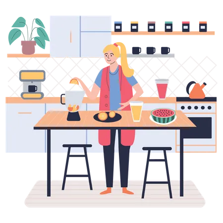 Fille cuisinant dans la cuisine  Illustration