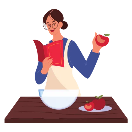 Fille cuisinant dans la cuisine  Illustration