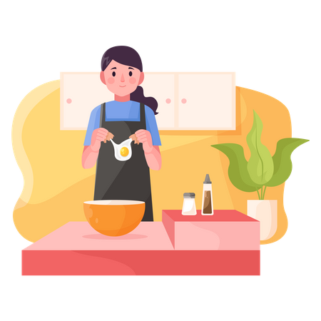 Fille cuisinant dans la cuisine  Illustration