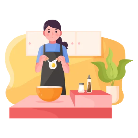 Fille cuisinant dans la cuisine  Illustration