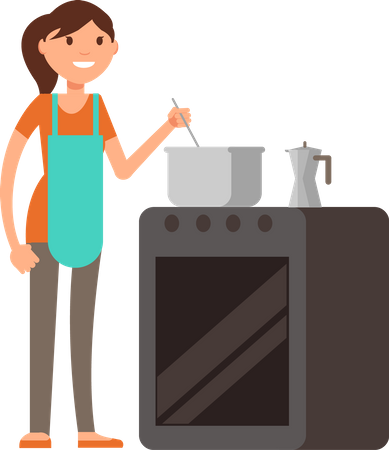 Fille cuisinant dans la cuisine  Illustration