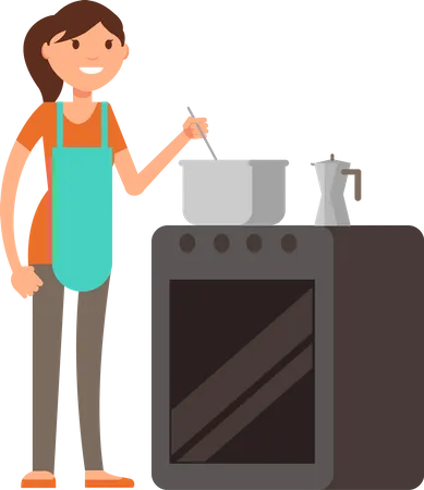 Fille cuisinant dans la cuisine  Illustration