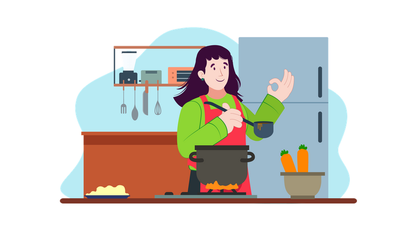 Fille cuisinant dans la cuisine  Illustration