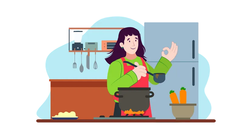 Fille cuisinant dans la cuisine  Illustration