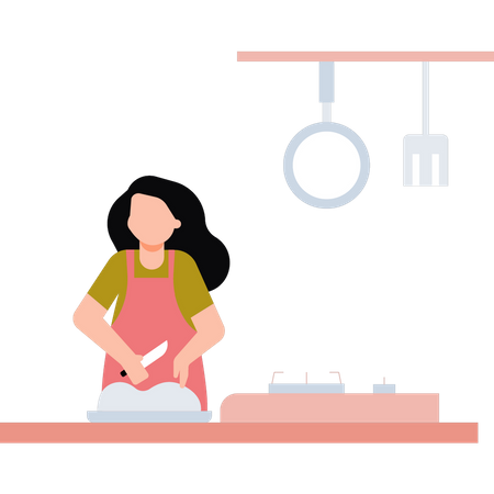 Fille cuisinant dans la cuisine  Illustration