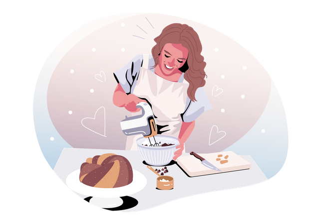 Fille préparant un délicieux gâteau  Illustration