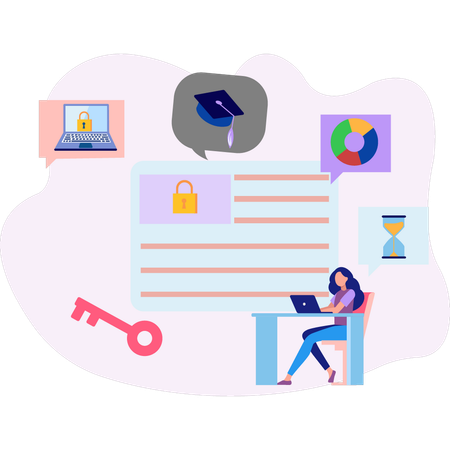 Fille cyber-experte faisant des recherches  Illustration