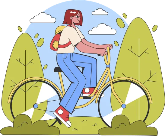 Fille à vélo dans le parc  Illustration