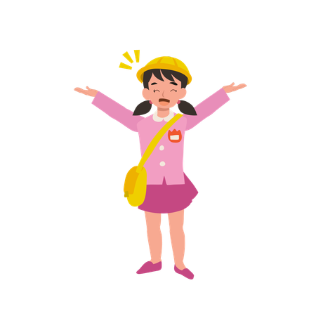 Petite fille joyeuse d'âge préscolaire en uniforme de maternelle japonais montrant une expression enjouée  Illustration