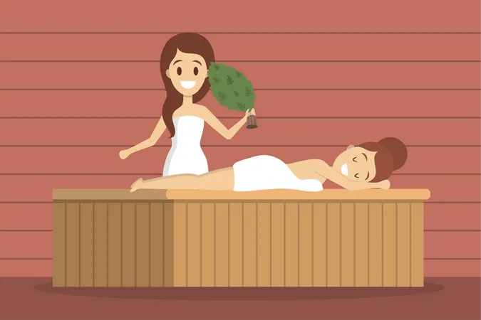 Fille dans un sauna  Illustration