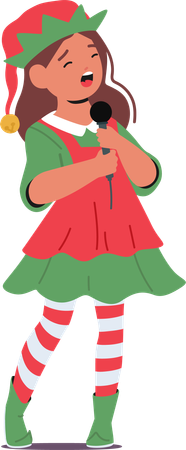 Fille dans un costume de Noël festif de l'elfe  Illustration