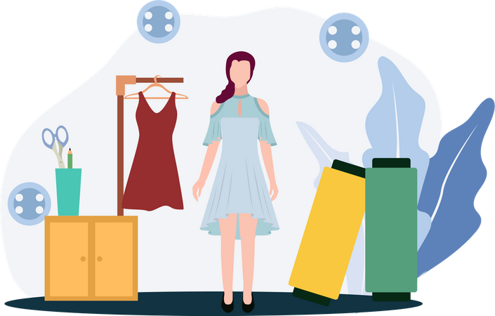 Fille dans un studio de design  Illustration