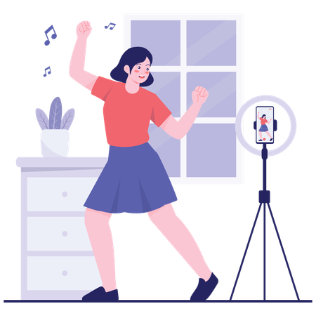 Fille faisant de la danse sur un enregistrement en direct  Illustration