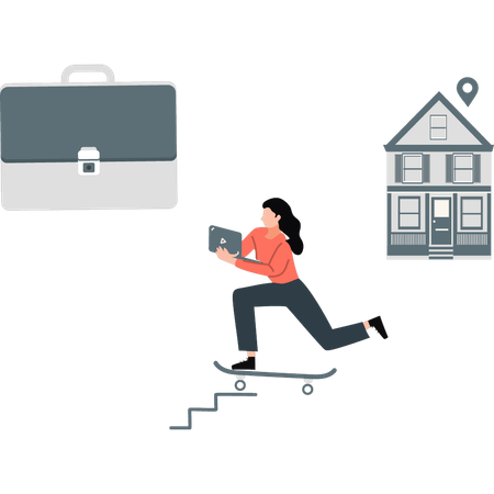 Fille de bureau qui travaille vite  Illustration