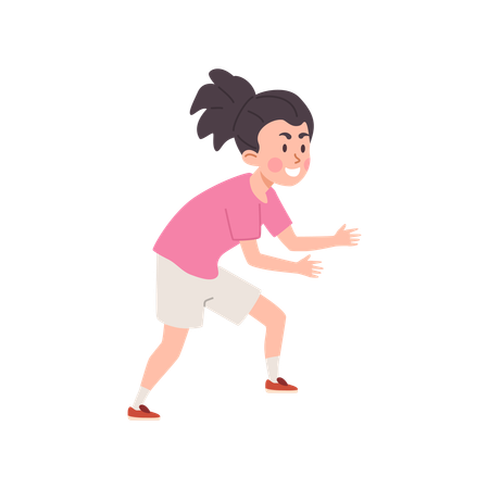 Fille de dessin animé jouant au volley-ball en tenue de sport rose en position de défense  Illustration