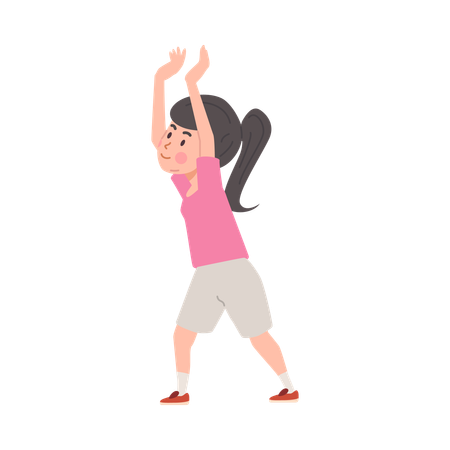 Une fille de dessin animé jouant au volley-ball en tenue de sport rose lève les mains pour frapper la balle  Illustration