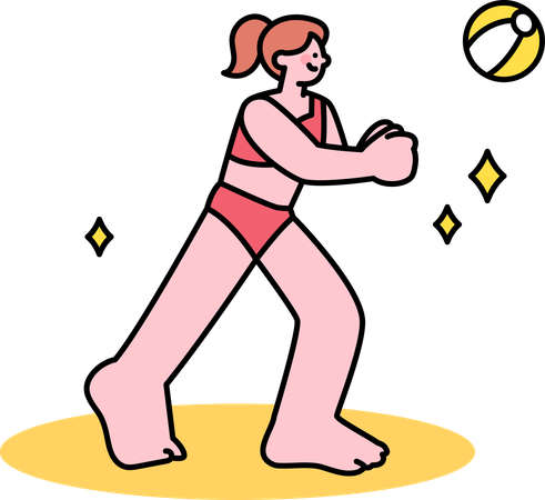 Fille de plage jouant au volley-ball à la plage  Illustration