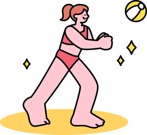 Fille de plage jouant au volley-ball à la plage  Illustration