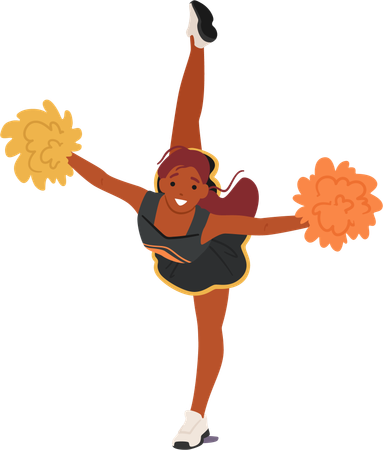 Fille de pom-pom girl noire énergique en équilibre sur une jambe  Illustration