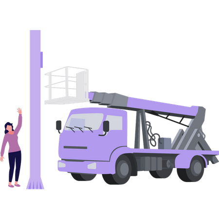 Fille debout à côté d’un camion électrique  Illustration