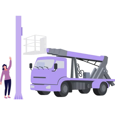 Fille debout à côté d’un camion électrique  Illustration