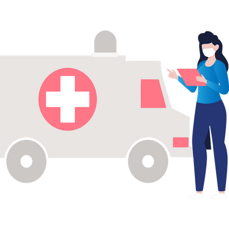 Fille debout à côté d’une ambulance  Illustration