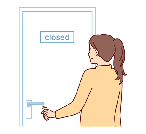 Fille debout à la porte fermée  Illustration