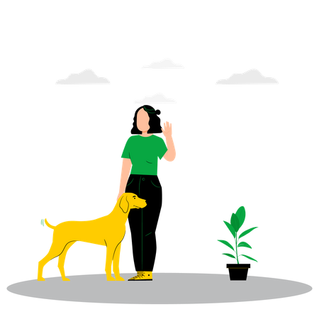 Fille debout avec animal de compagnie  Illustration
