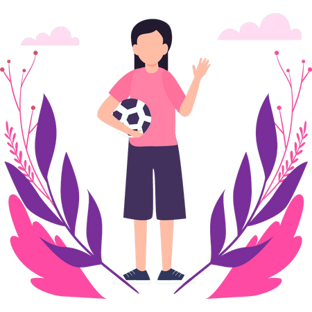 Fille debout avec un ballon de football  Illustration