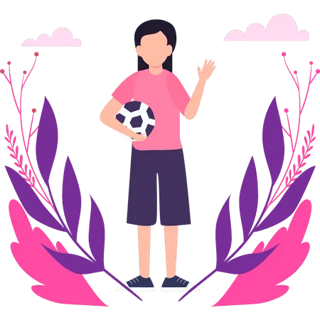 Fille debout avec un ballon de football  Illustration