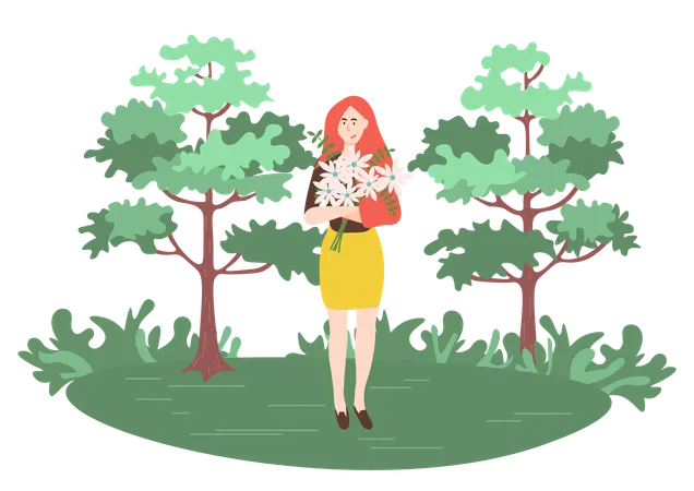 Fille debout avec bouquet  Illustration