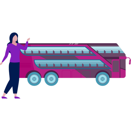 Fille debout avec bus double agrafeuse  Illustration