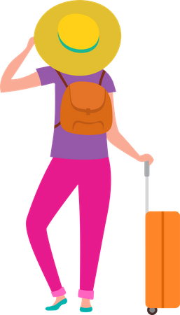 Fille debout avec un sac de voyage  Illustration