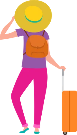 Fille debout avec un sac de voyage  Illustration