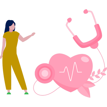Fille debout avec un cœur sain  Illustration