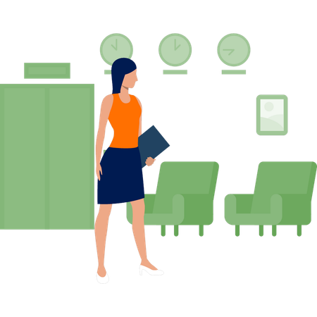 Fille debout dans le bureau de l'aéroport  Illustration