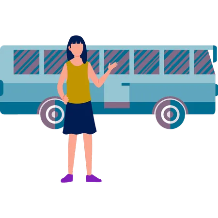 Fille debout à l'extérieur du bus  Illustration