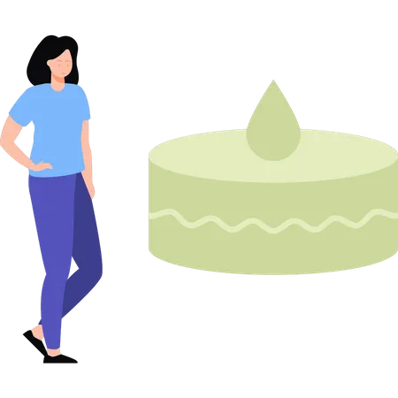Fille debout près du gâteau  Illustration