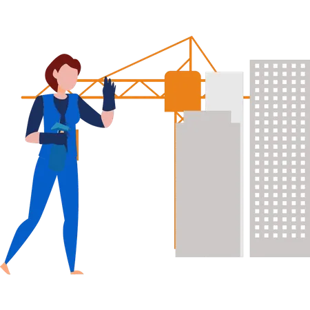 Fille debout sur le chantier de construction  Illustration