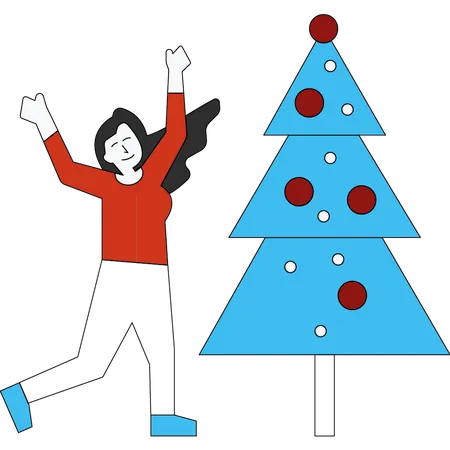 Fille décorant l'arbre de Noël  Illustration