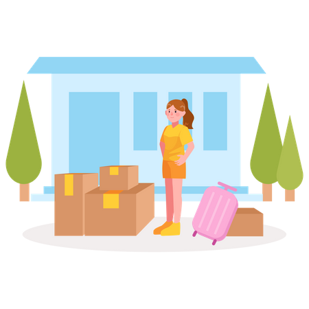 Fille déménageant dans une nouvelle maison  Illustration